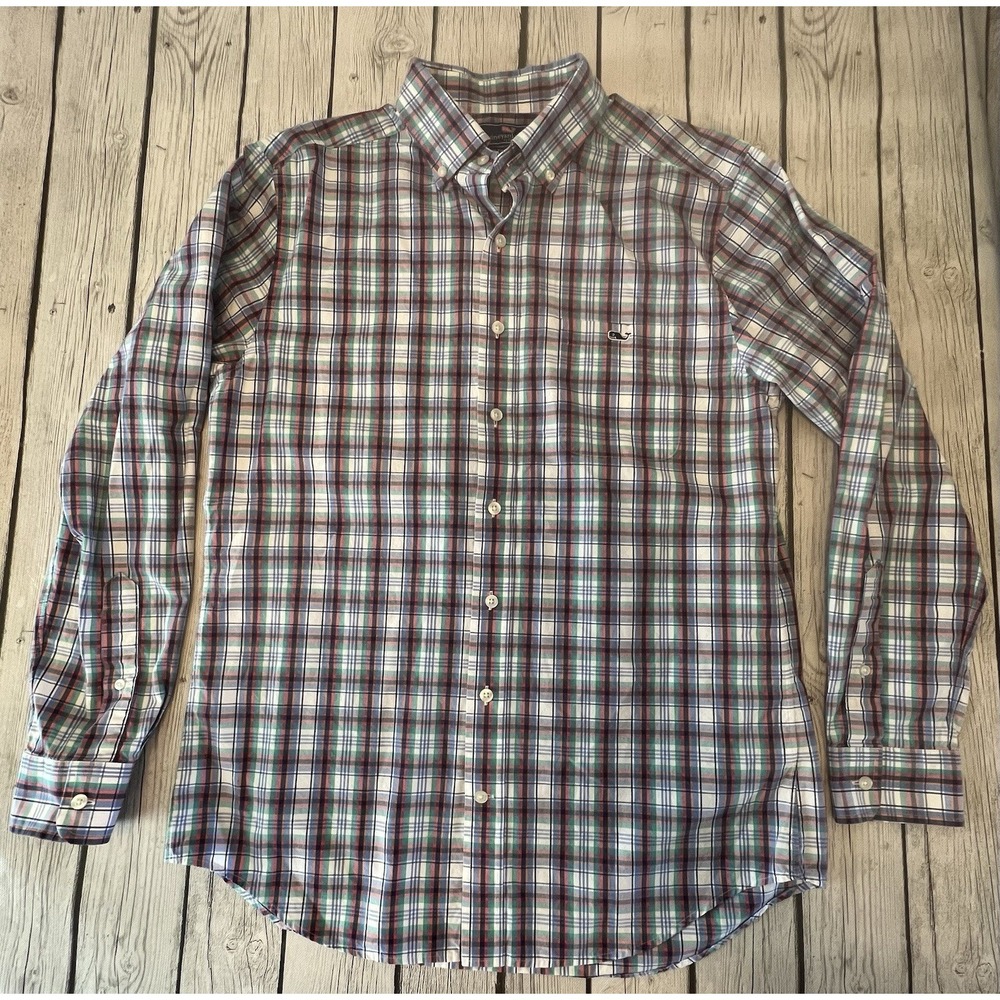 Vineyard Vines Shirt Mens M Multicolor  Plaid Button Up Slim Fit Tucker Shirt